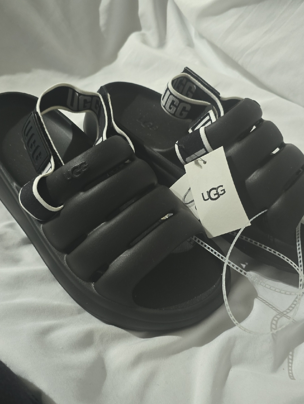 UGG Black Padded Slide Sandals with Branded Strap